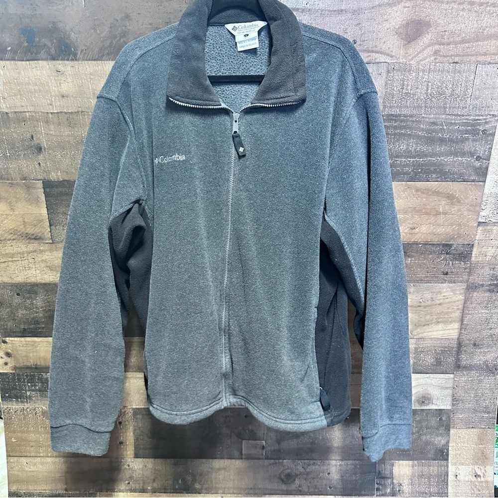Mens Columbia size Large gray black full zip fleece sweater